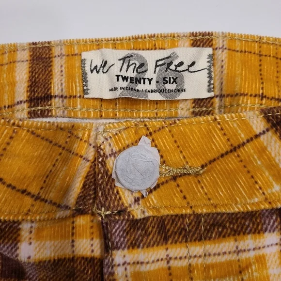 Free People Just Float On Wide Flare Bell Bottom Corduroy Pants Mustard Plaid 26 - Picture 5 of 16